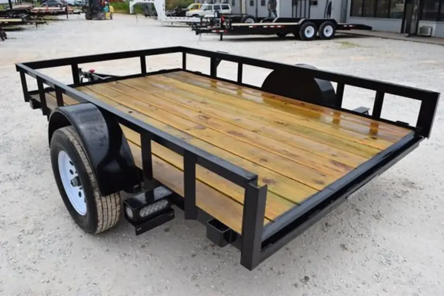 Utility trailer with wooden deck