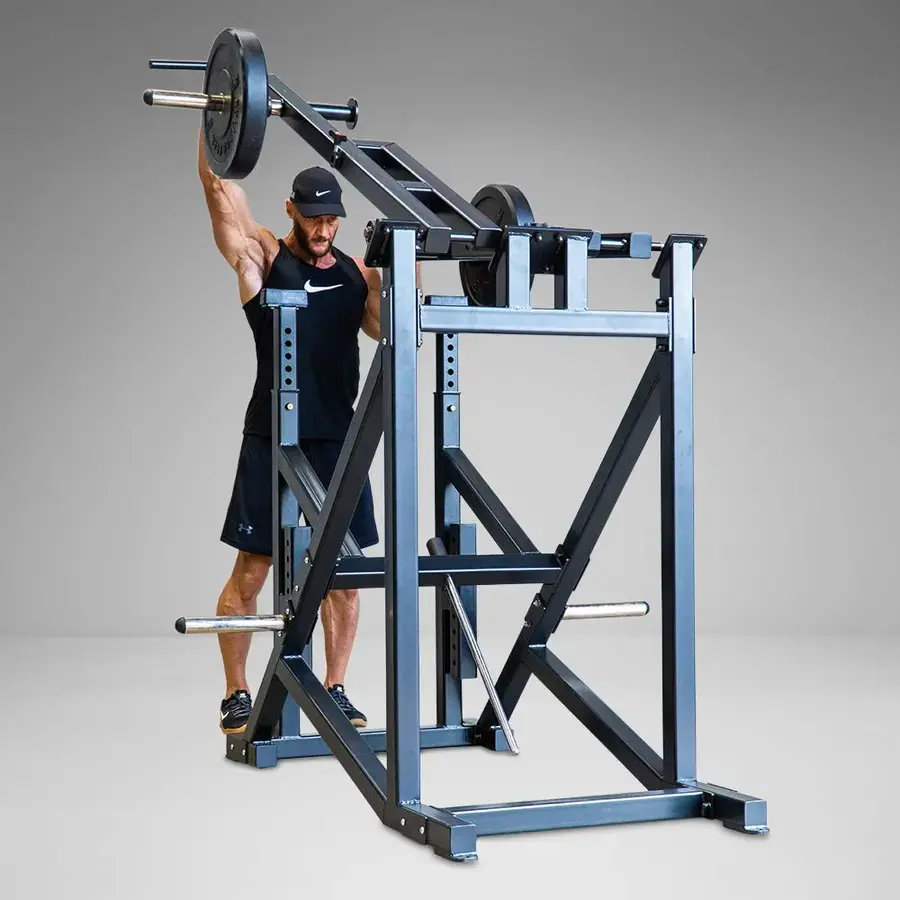 Plate-loaded shoulder press in use