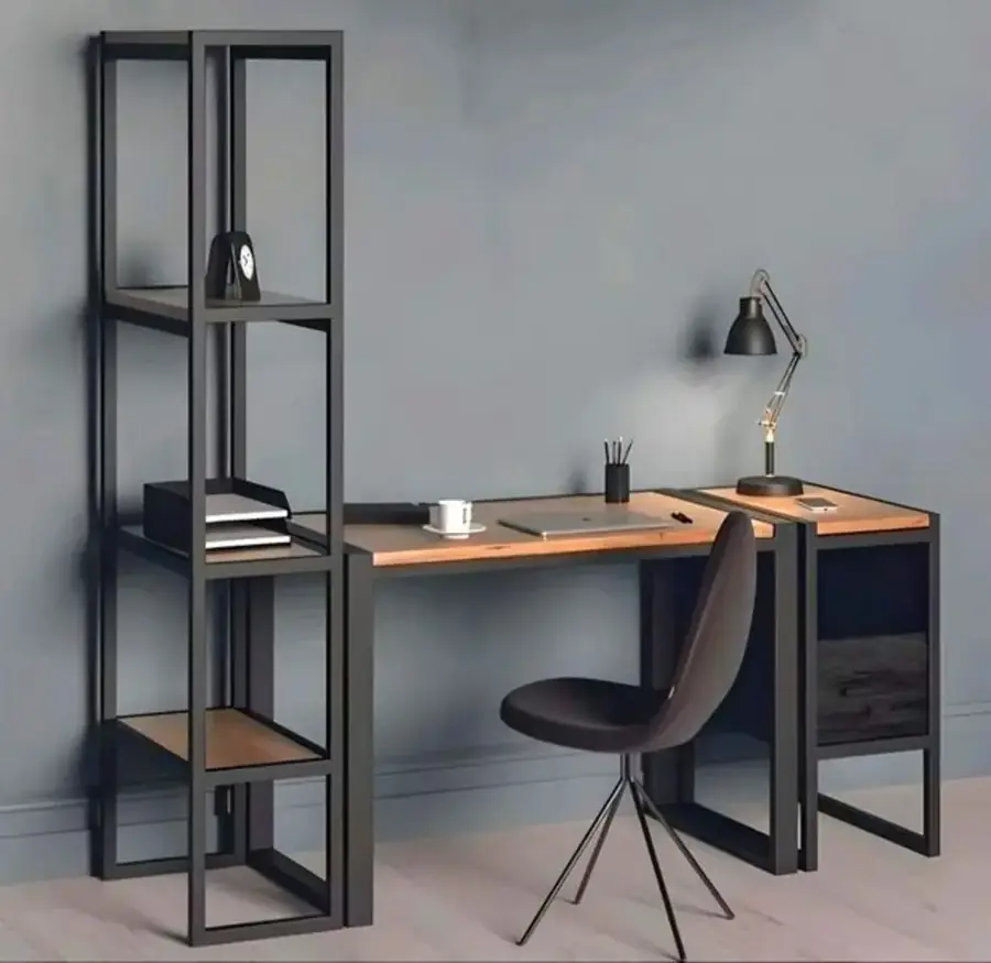 Steel frame desk with matching shelving unit
